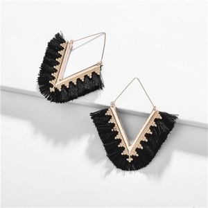 Black Fringe Hoop Earrings